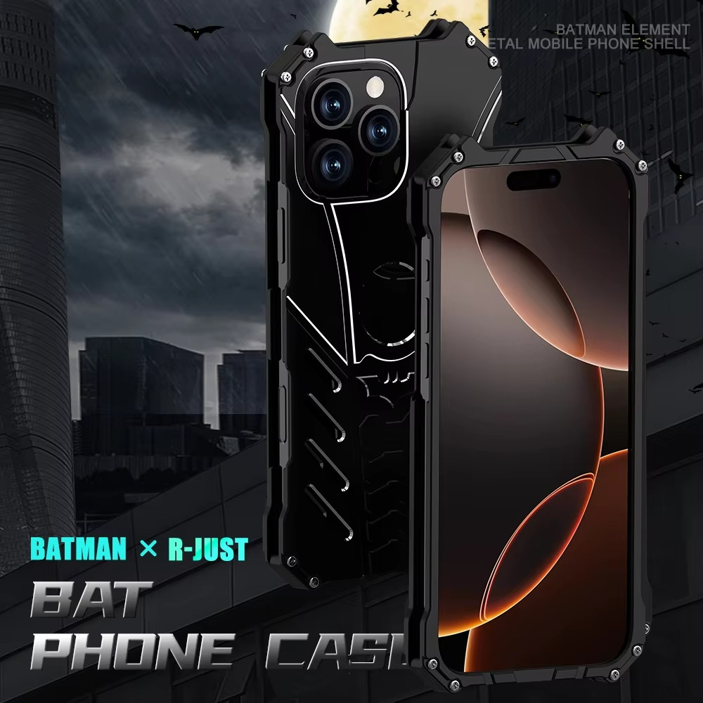 Robust Apple iPhone Case, MagSafe Compatible, Camera Lens and Screen Protection, Ultra Thin, Shockproof, Magnetic, Full All Around Protection, Bat Metal Armor Frame Cover