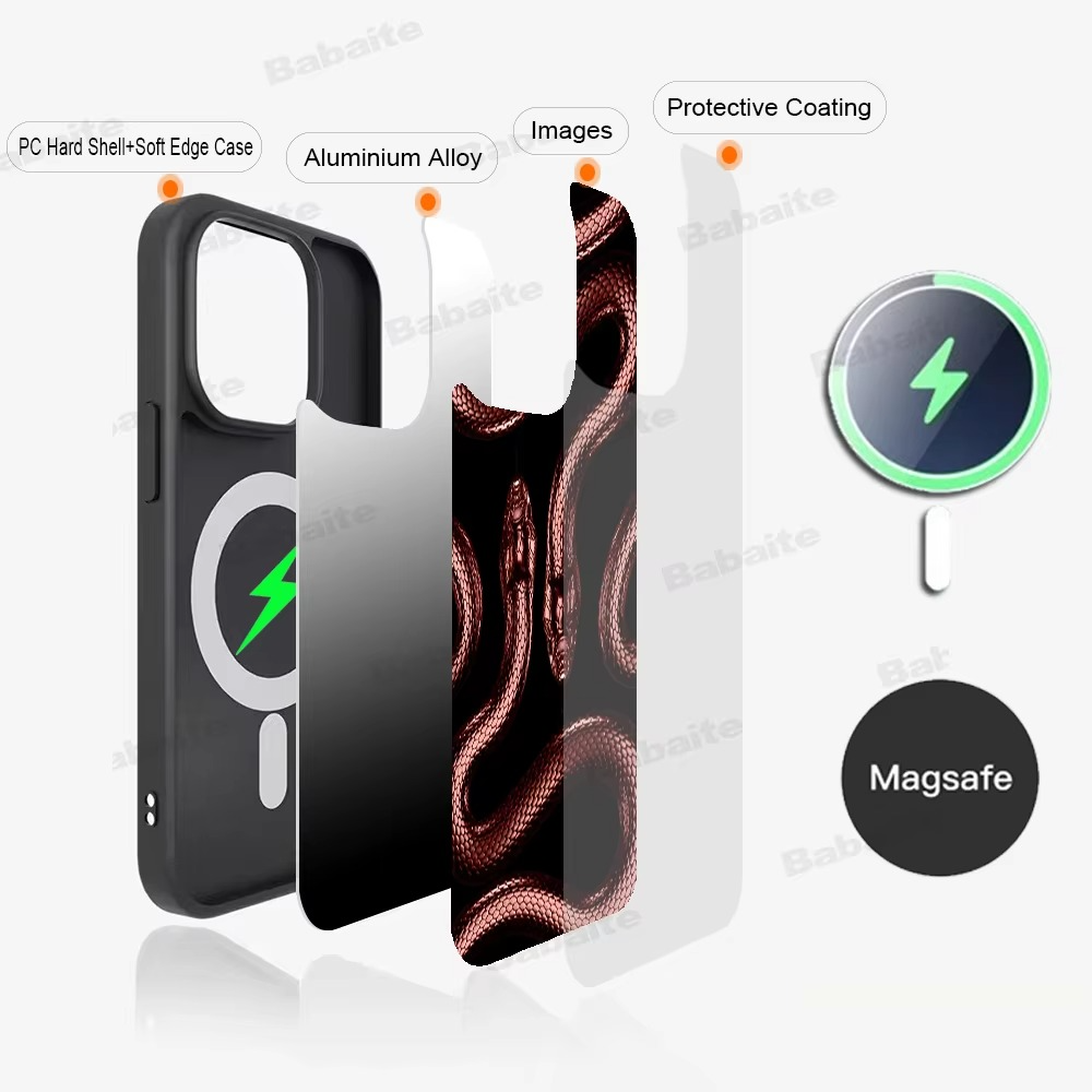 Luxury Apple iPhone Case, MagSafe Compatible, Camera Lens and Screen Protection, Ultra Thin, Shockproof, Magnetic, Full All Around Protection, Black Gold Snake Cover