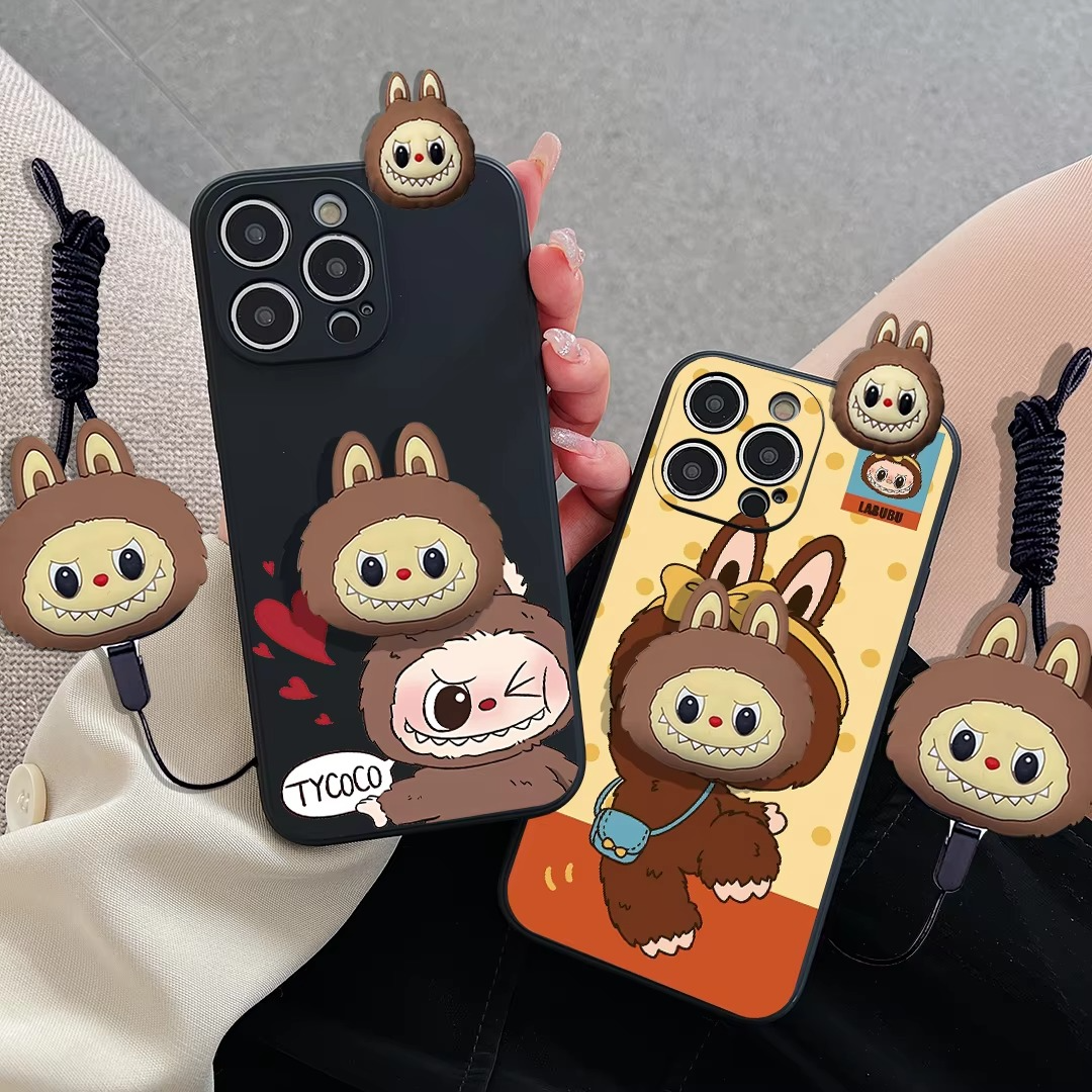 Luxury Apple iPhone Case, MagSafe Compatible, Camera Lens and Screen Protection, Ultra Thin, Shockproof, Magnetic, Full All Around Protection, Wink Labubu Rope Cover