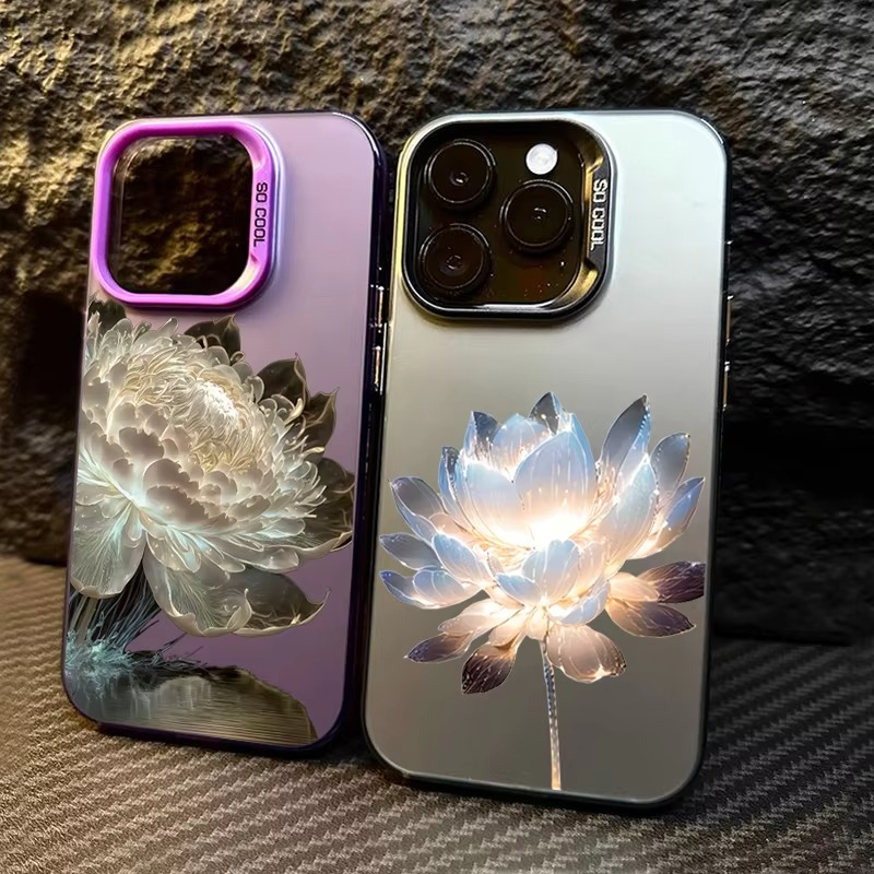 Luxury Apple iPhone Case, MagSafe Compatible, Camera Lens and Screen Protection, Ultra Thin, Shockproof, Magnetic, Full All Around Protection, Lotus Flower Plated Armor Cover