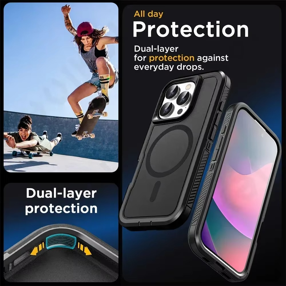 Premium Apple iPhone Case, MagSafe Compatible, Camera Lens and Screen Protection, Ultra Thin, Shockproof, Magnetic, Full All Around Protection, Heavy Duty Stand Cover