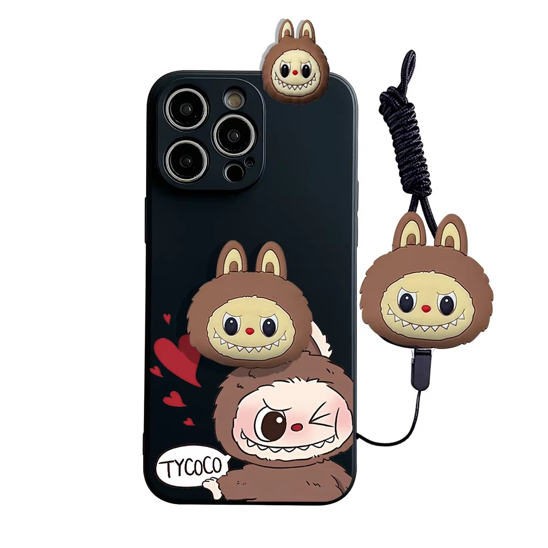 Luxury Apple iPhone Case, MagSafe Compatible, Camera Lens and Screen Protection, Ultra Thin, Shockproof, Magnetic, Full All Around Protection, Wink Labubu Rope Cover