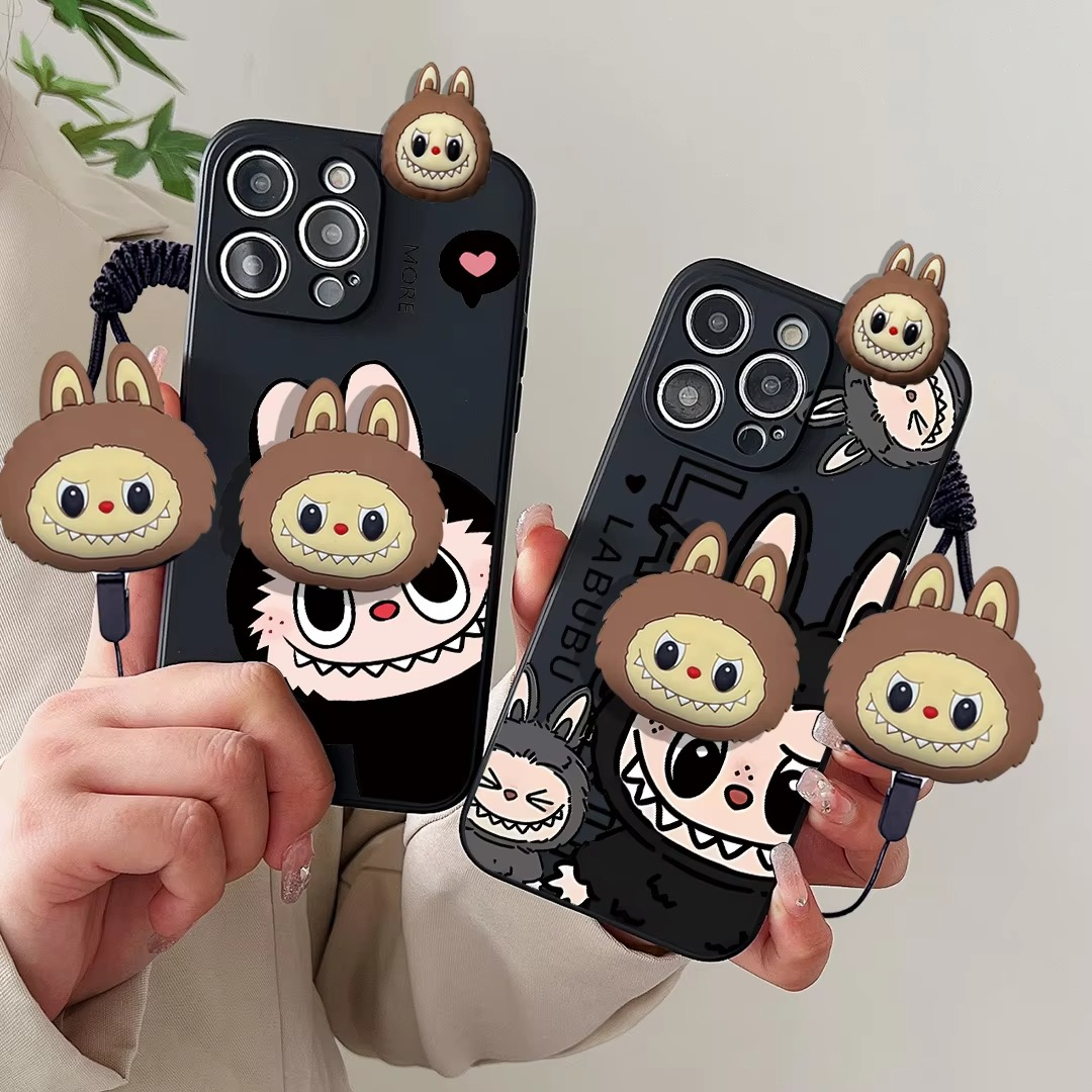 Luxury Apple iPhone Case, MagSafe Compatible, Camera Lens and Screen Protection, Ultra Thin, Shockproof, Magnetic, Full All Around Protection, Wink Labubu Rope Cover