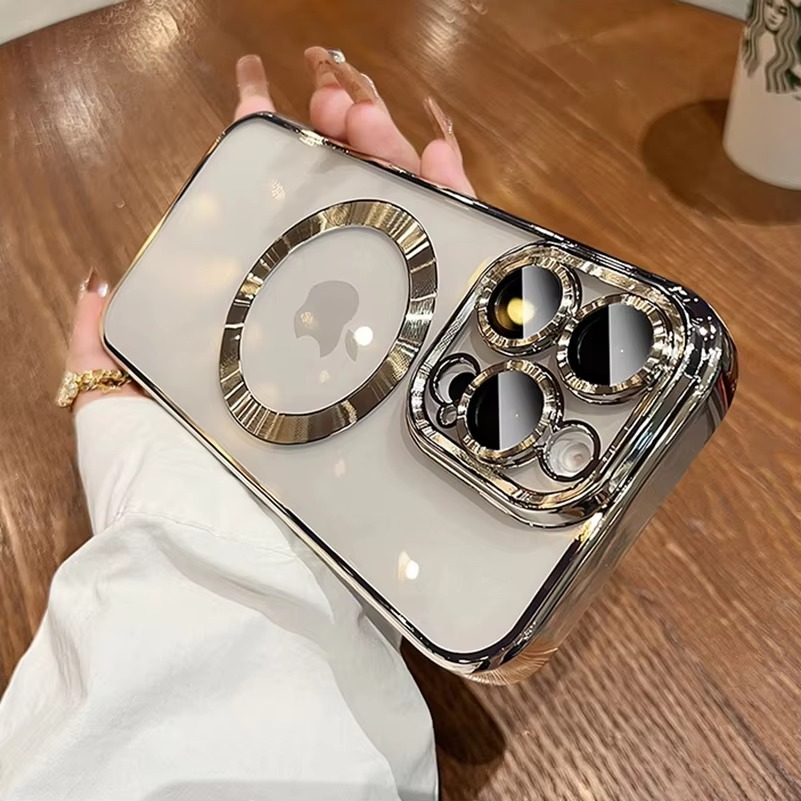 Luxury Electroplated MagSafe iPhone Case - Soft Clear Silicone TPU Cover, Wireless Charging Compatible, Case for iPhone