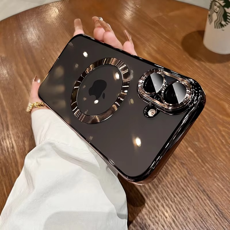 Luxury Electroplated MagSafe iPhone Case - Soft Clear Silicone TPU Cover, Wireless Charging Compatible, Case for iPhone