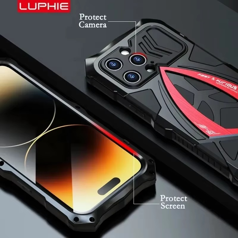 Robust Apple iPhone Case, MagSafe Compatible, Camera Lens and Screen Protection, Ultra Thin, Shockproof, Magnetic, Full All Around Protection, Heavy Armor Metal Cover