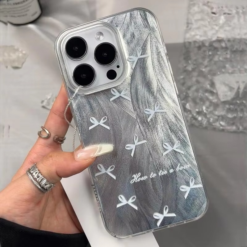 Luxury Apple iPhone Case, MagSafe Compatible, Camera Lens and Screen Protection, Ultra Thin, Shockproof, Magnetic, Full All Around Protection, Laser Silver Bow Bumper Cover