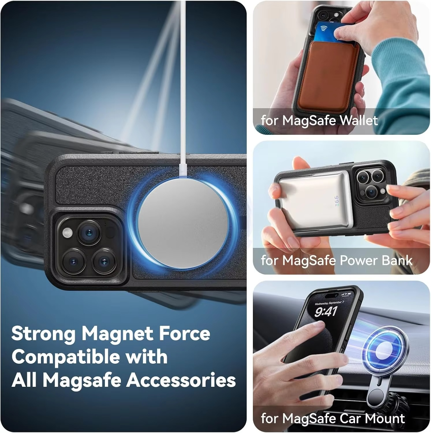 Premium Apple iPhone Case, MagSafe Compatible, Camera Lens and Screen Protection, Ultra Thin, Shockproof, Magnetic, Full All Around Protection, Heavy Duty Stand Cover