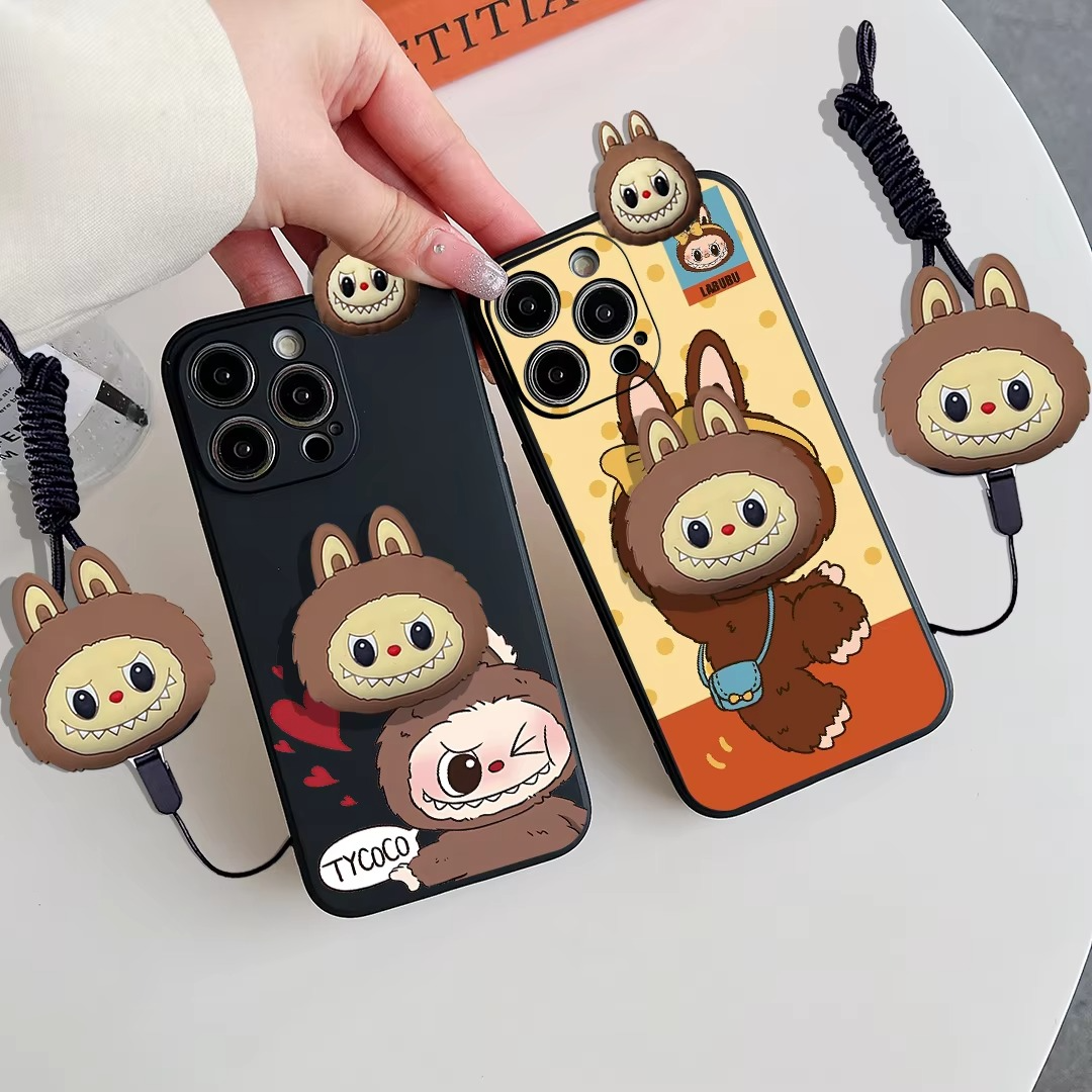 Luxury Apple iPhone Case, MagSafe Compatible, Camera Lens and Screen Protection, Ultra Thin, Shockproof, Magnetic, Full All Around Protection, Wink Labubu Rope Cover