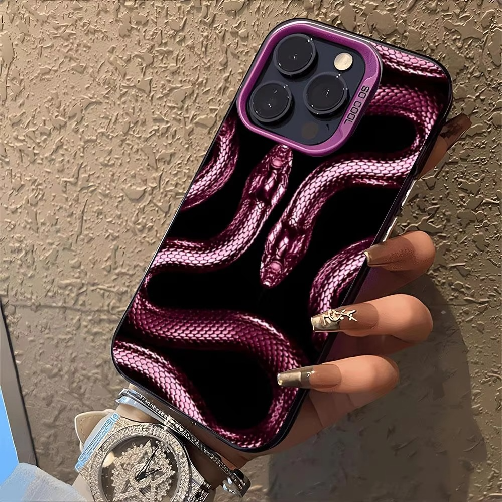 Luxury Apple iPhone Case, MagSafe Compatible, Camera Lens and Screen Protection, Ultra Thin, Shockproof, Magnetic, Full All Around Protection, Black Gold Snake Cover