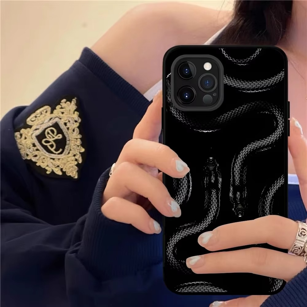 Luxury Apple iPhone Case, MagSafe Compatible, Camera Lens and Screen Protection, Ultra Thin, Shockproof, Magnetic, Full All Around Protection, Black Gold Snake Cover