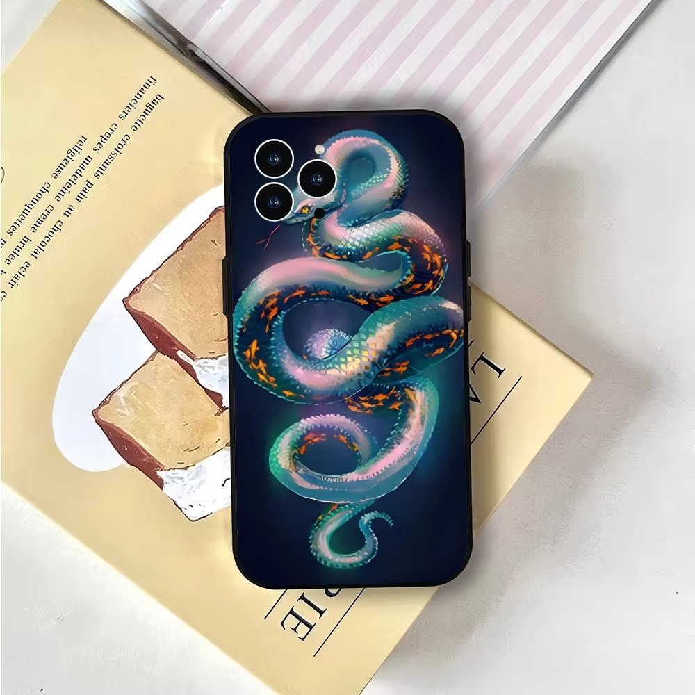 Luxury Apple iPhone Case, MagSafe Compatible, Camera Lens and Screen Protection, Ultra Thin, Shockproof, Magnetic, Full All Around Protection, Snake Pattern Soft Cover