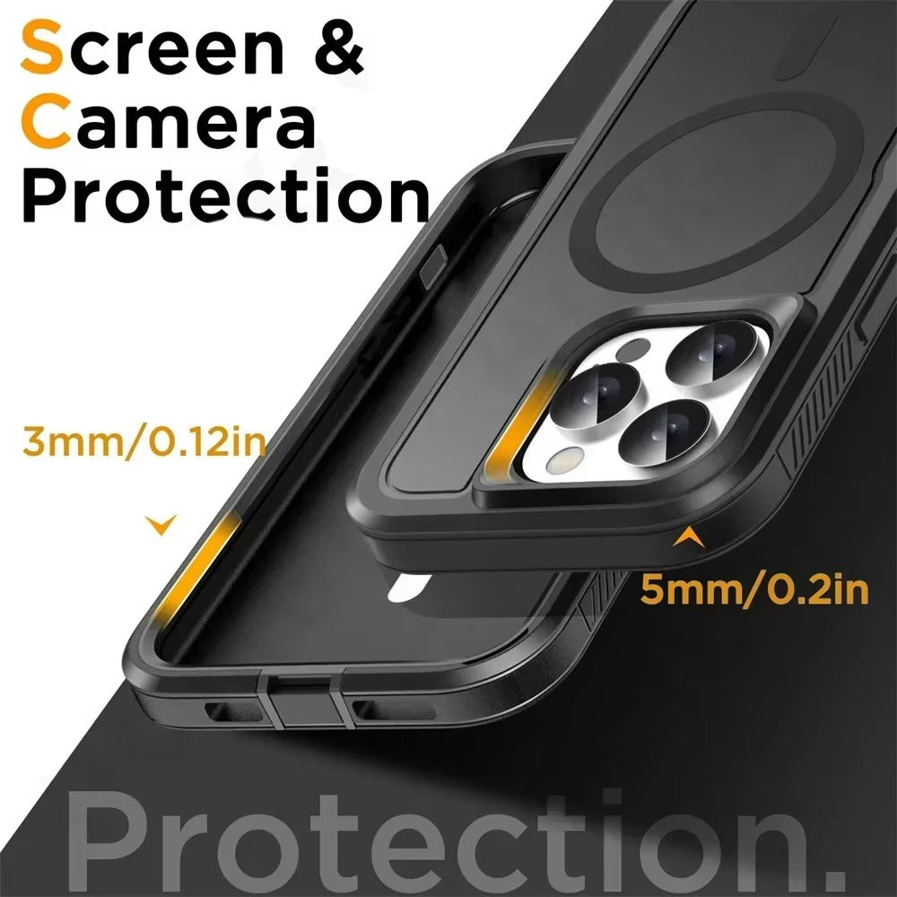 Premium Apple iPhone Case, MagSafe Compatible, Camera Lens and Screen Protection, Ultra Thin, Shockproof, Magnetic, Full All Around Protection, Heavy Duty Stand Cover