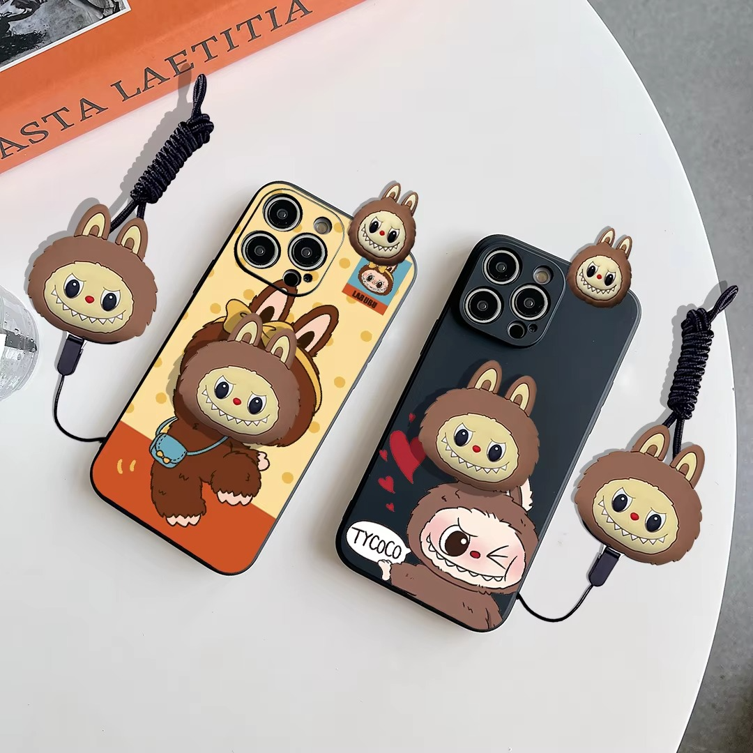 Luxury Apple iPhone Case, MagSafe Compatible, Camera Lens and Screen Protection, Ultra Thin, Shockproof, Magnetic, Full All Around Protection, Wink Labubu Rope Cover