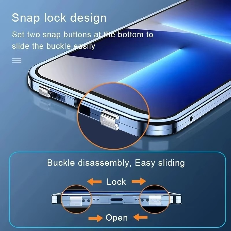 Luxury Apple iPhone Case, MagSafe Compatible, Camera Lens and Screen Protection, Ultra Thin, Shockproof, Magnetic, Full All Around Protection, Double Glass Lock Bumper Case
