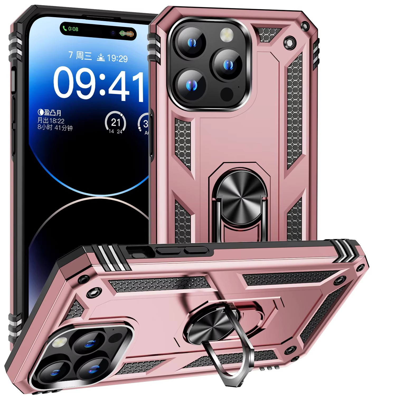 Robust Apple iPhone Case, MagSafe Compatible, Camera Lens and Screen Protection, Ultra Thin, Shockproof, Magnetic, Full All Around Protection, Metal Ring Kickstand Cover