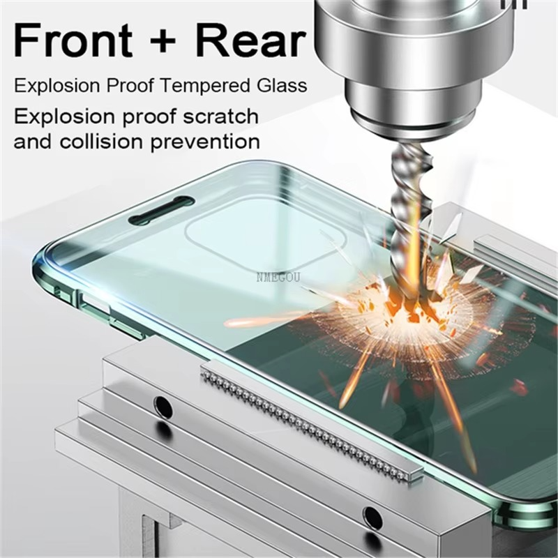 Robust Apple iPhone Case, MagSafe Compatible, Camera Lens and Screen Protection, Ultra Thin, Shockproof, Magnetic, Full All Around Protection, 360 Metal Glass Magnet Cover