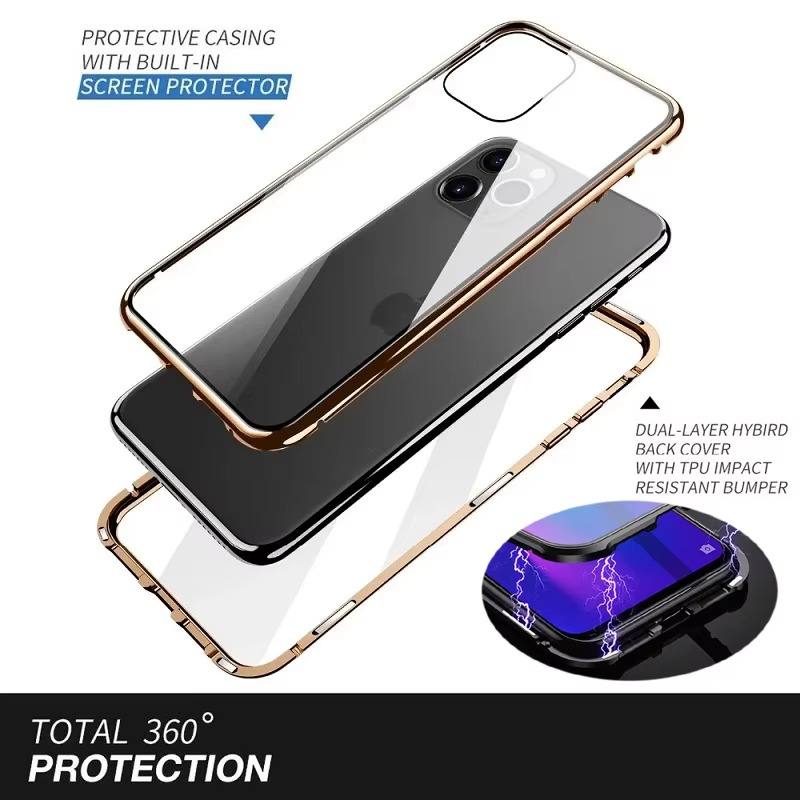 Robust Apple iPhone Case, MagSafe Compatible, Camera Lens and Screen Protection, Ultra Thin, Shockproof, Magnetic, Full All Around Protection, 360 Metal Glass Magnet Cover