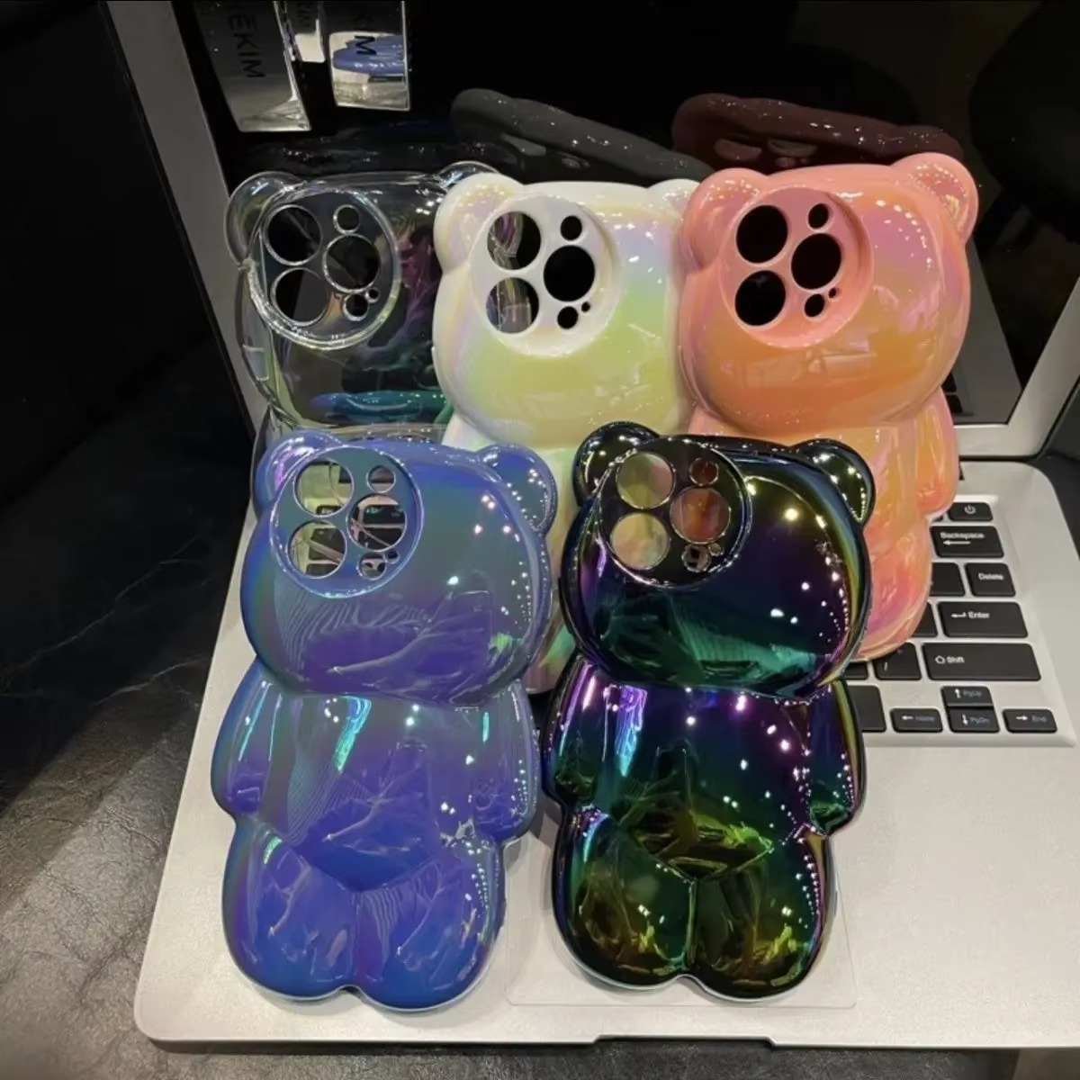 Luxury Apple iPhone Case, MagSafe Compatible, Camera Lens and Screen Protection, Ultra Thin, Shockproof, Magnetic, Full All Around Protection, 3D Bear Gradient Cartoon Cover