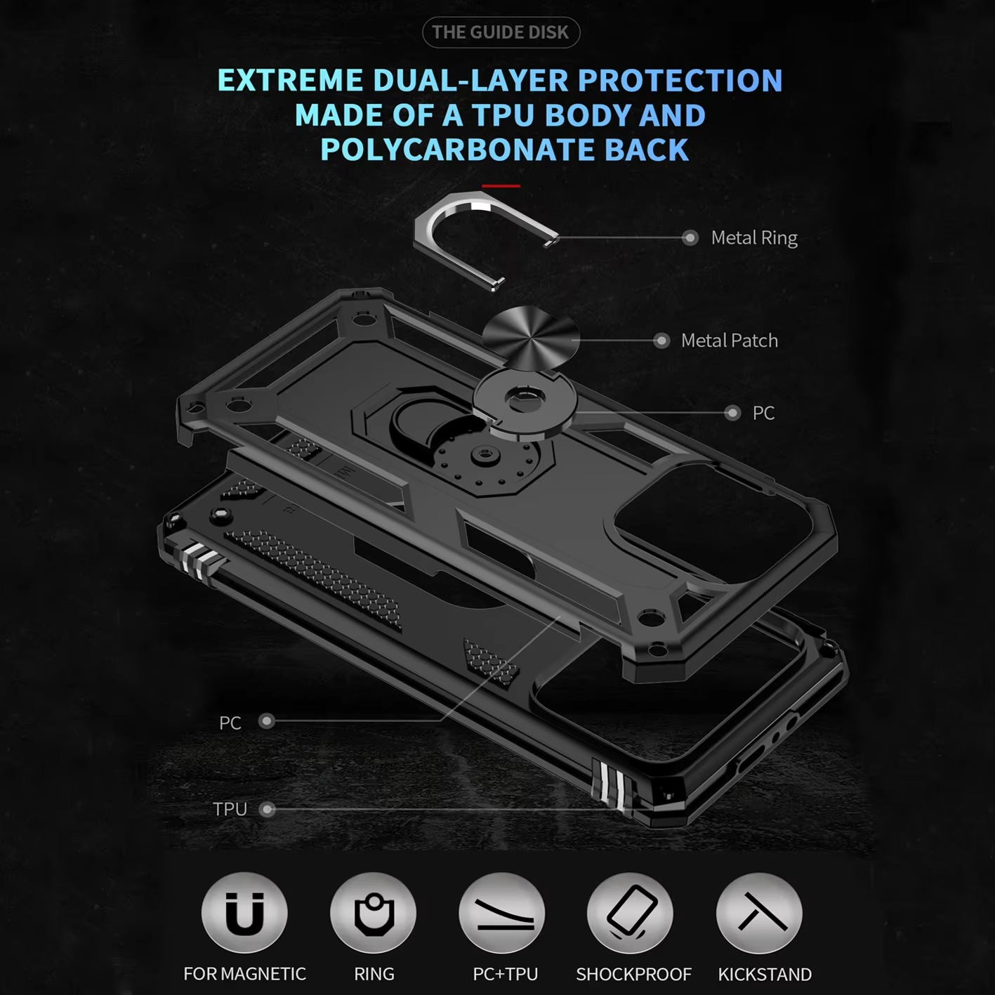 Robust Apple iPhone Case, MagSafe Compatible, Camera Lens and Screen Protection, Ultra Thin, Shockproof, Magnetic, Full All Around Protection, Metal Ring Kickstand Cover