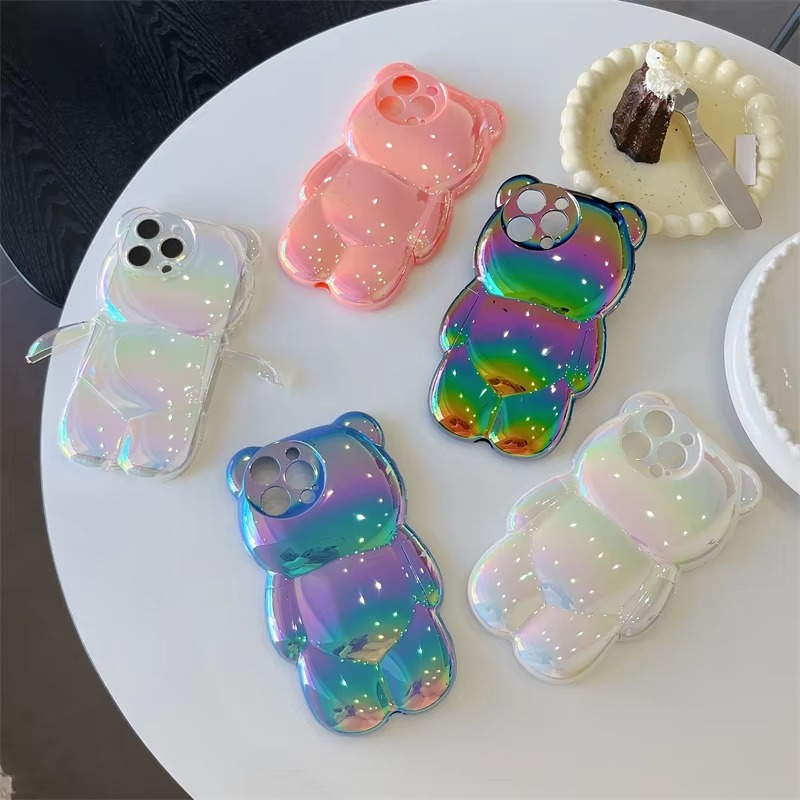 Luxury Apple iPhone Case, MagSafe Compatible, Camera Lens and Screen Protection, Ultra Thin, Shockproof, Magnetic, Full All Around Protection, 3D Bear Gradient Cartoon Cover
