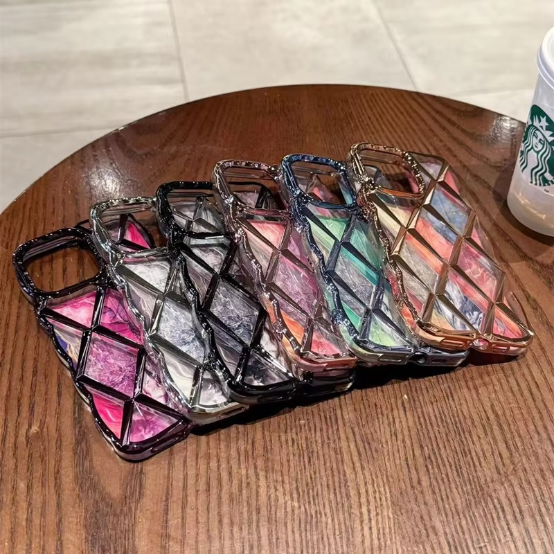 Luxury Apple iPhone Case, MagSafe Compatible, Camera Lens and Screen Protection, Ultra Thin, Shockproof, Magnetic, Full All Around Protection, Diamond Grid Soft Cover