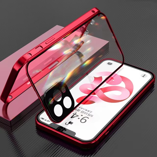 Luxury Apple iPhone Case, MagSafe Compatible, Camera Lens and Screen Protection, Ultra Thin, Shockproof, Magnetic, Full All Around Protection, Double Glass Lock Bumper Case