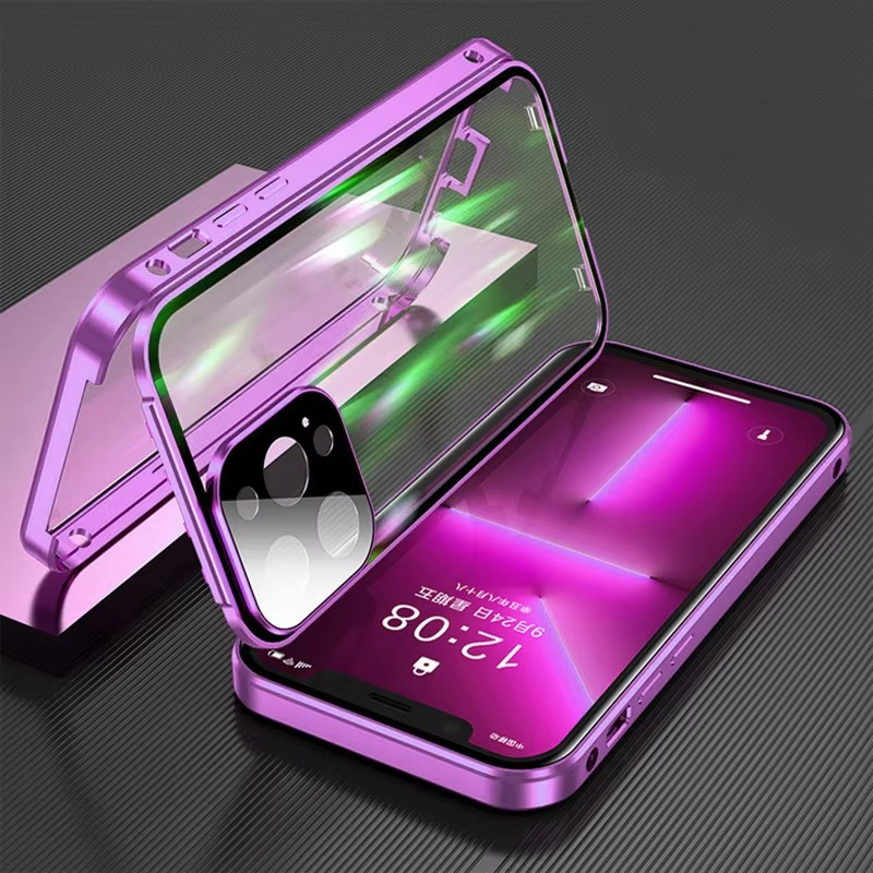 Luxury Apple iPhone Case, MagSafe Compatible, Camera Lens and Screen Protection, Ultra Thin, Shockproof, Magnetic, Full All Around Protection, Double Glass Lock Bumper Case