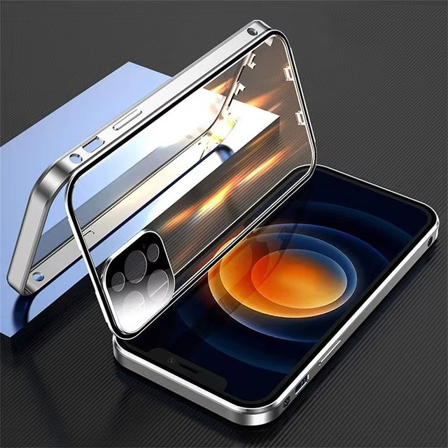 Luxury Apple iPhone Case, MagSafe Compatible, Camera Lens and Screen Protection, Ultra Thin, Shockproof, Magnetic, Full All Around Protection, Double Glass Lock Bumper Case