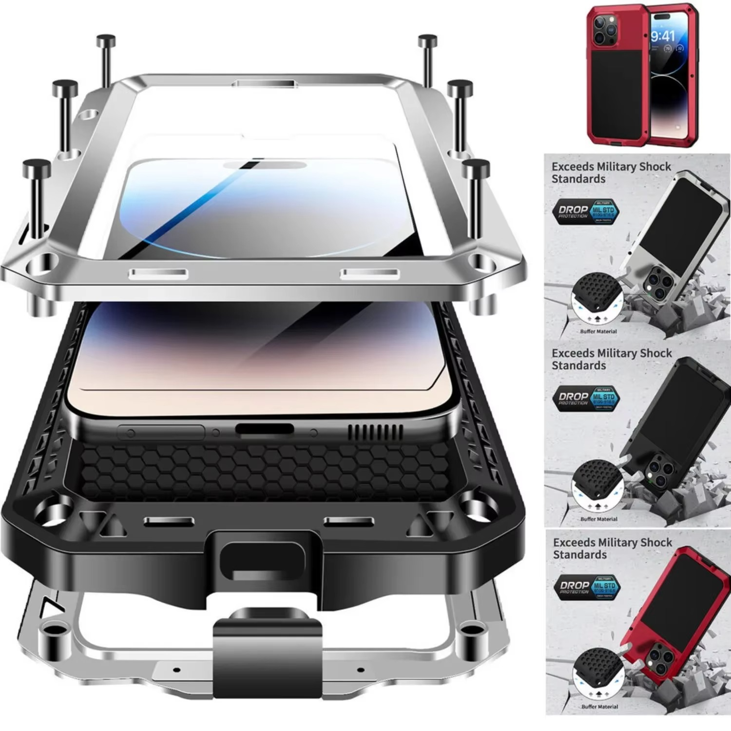 Robust Apple iPhone Case, MagSafe Compatible, Camera Lens and Screen Protection, Ultra Thin, Shockproof, Magnetic, Full All Around Protection, Aluminum Armor Tank Cover