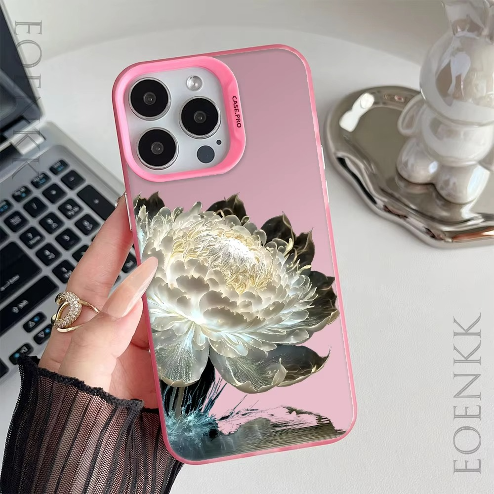 Luxury Apple iPhone Case, MagSafe Compatible, Camera Lens and Screen Protection, Ultra Thin, Shockproof, Magnetic, Full All Around Protection, Lotus Flower Plated Armor Cover