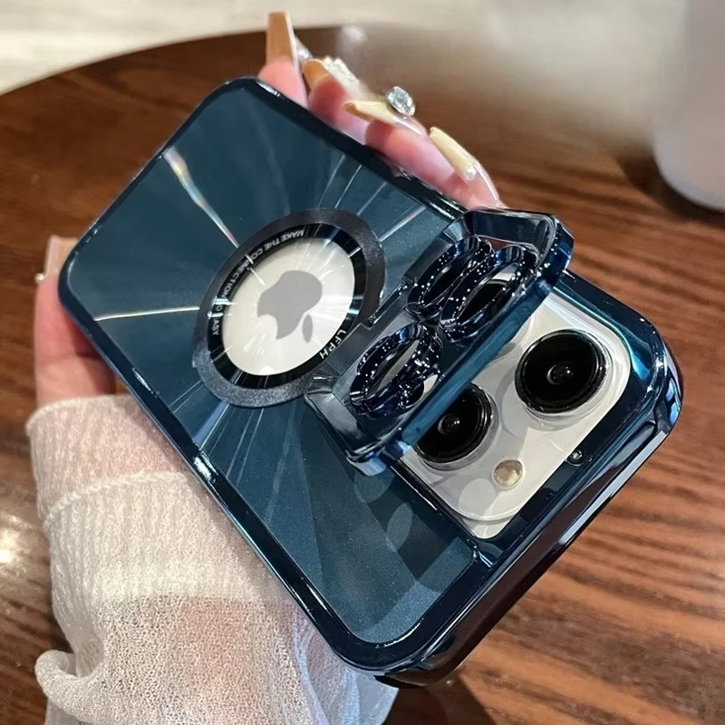 Aurora MagSafe iPhone Case - Plating CD Pattern, Logo Hole Design, Stand Bracket, Magnetic Wireless Charging Case for iPhone