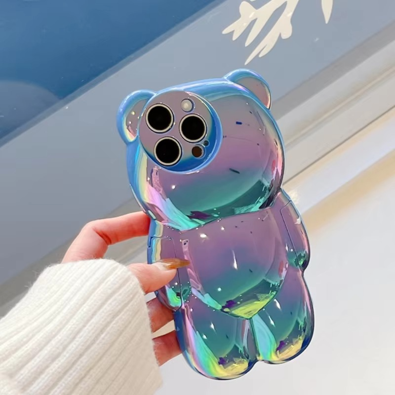 Luxury Apple iPhone Case, MagSafe Compatible, Camera Lens and Screen Protection, Ultra Thin, Shockproof, Magnetic, Full All Around Protection, 3D Bear Gradient Cartoon Cover