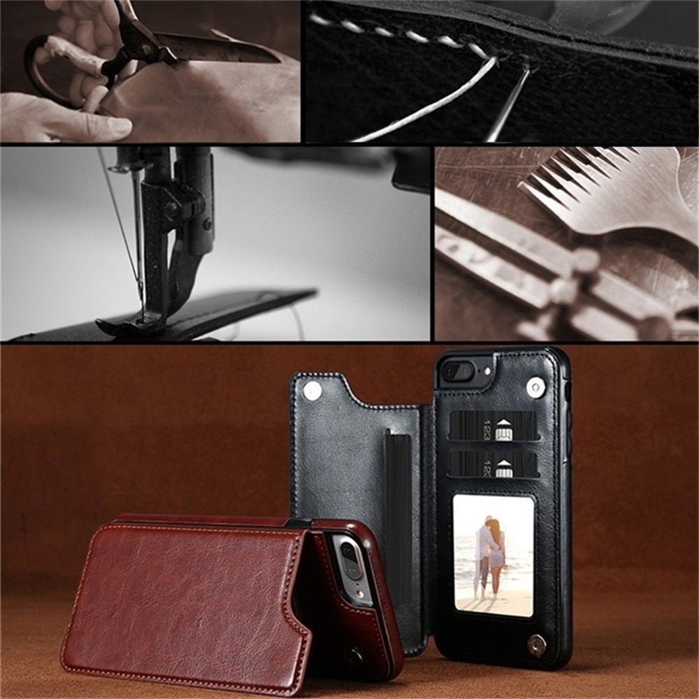 Luxury PU Leather Wallet iPhone Case – Kickstand, Card Holder Slots, Elegant Magnetic Closure for iPhone Models