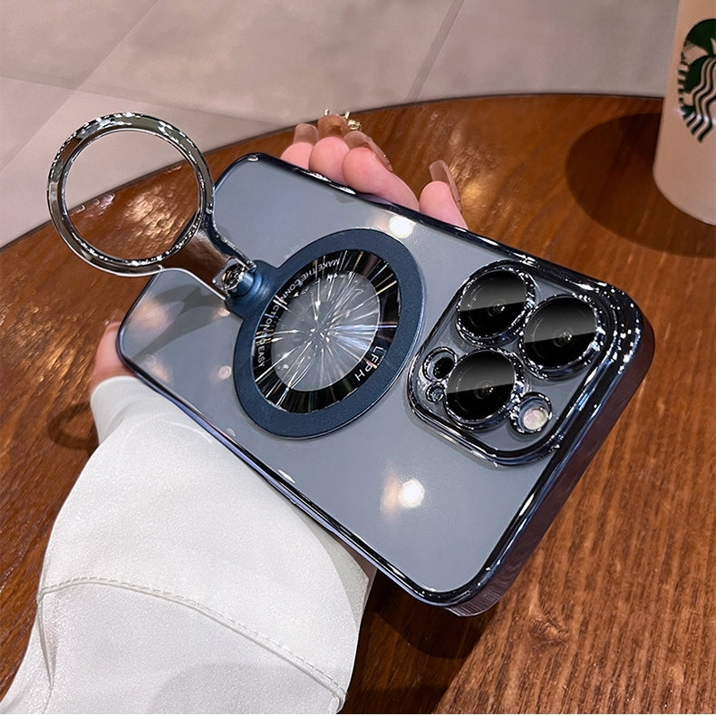 Luxury Ring Holder - Transparent Hard Acrylic Cover, Built-in Bracket, Magnetic Wireless Charging Compatible  Case for iPhone