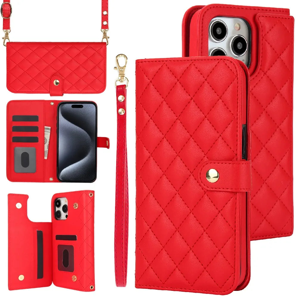 RFID Blocking Wallet Crossbody Flip iPhone Case – Card Slot Holder, PU Leather, Secure Protection for iPhone Models