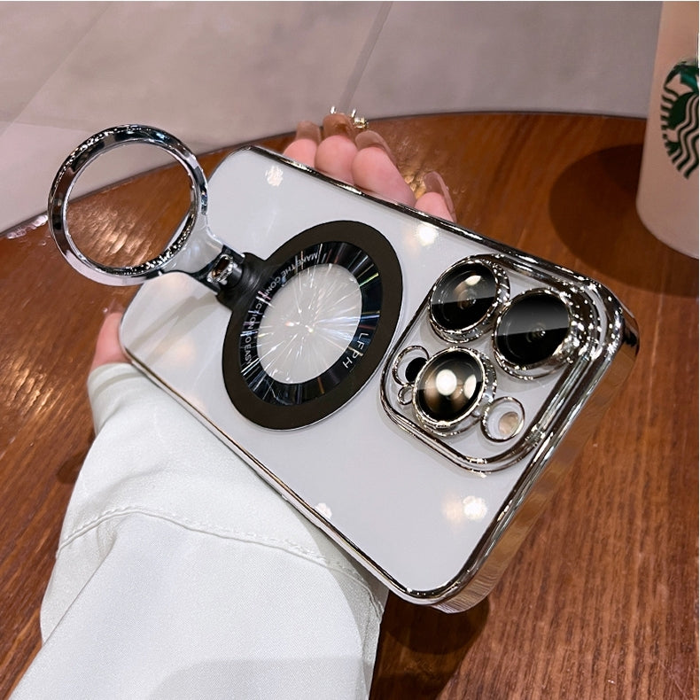 Luxury Ring Holder - Transparent Hard Acrylic Cover, Built-in Bracket, Magnetic Wireless Charging Compatible  Case for iPhone