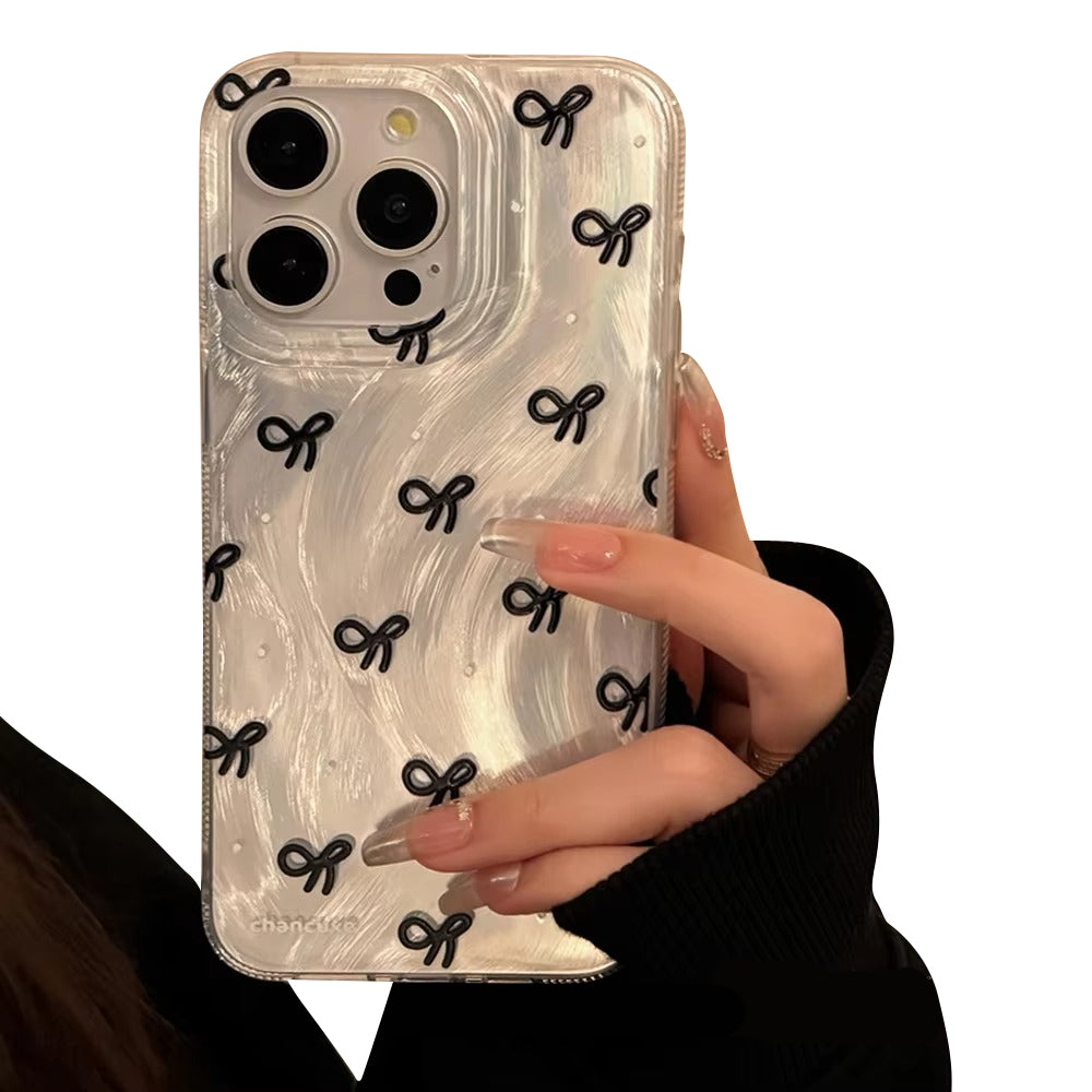 Luxury Apple iPhone Case, MagSafe Compatible, Camera Lens and Screen Protection, Ultra Thin, Shockproof, Magnetic, Full All Around Protection, Laser Silver Bow Bumper Cover