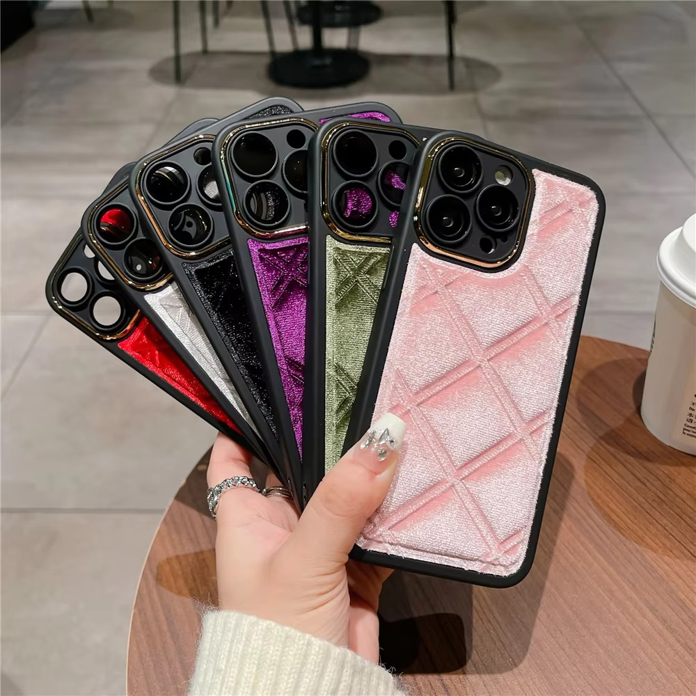 Luxury Apple iPhone Case, MagSafe Compatible, Camera Lens and Screen Protection, Ultra Thin, Shockproof, Magnetic, Full All Around Protection, Plaid Velvet Fabric Cover