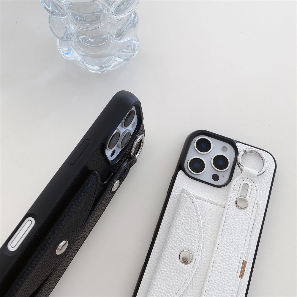 Luxury Crossbody Leather Wallet iPhone Case – Wrist Strap, Ring Holder, Card Slot, Shockproof Protection, Stylish Design for iPhone