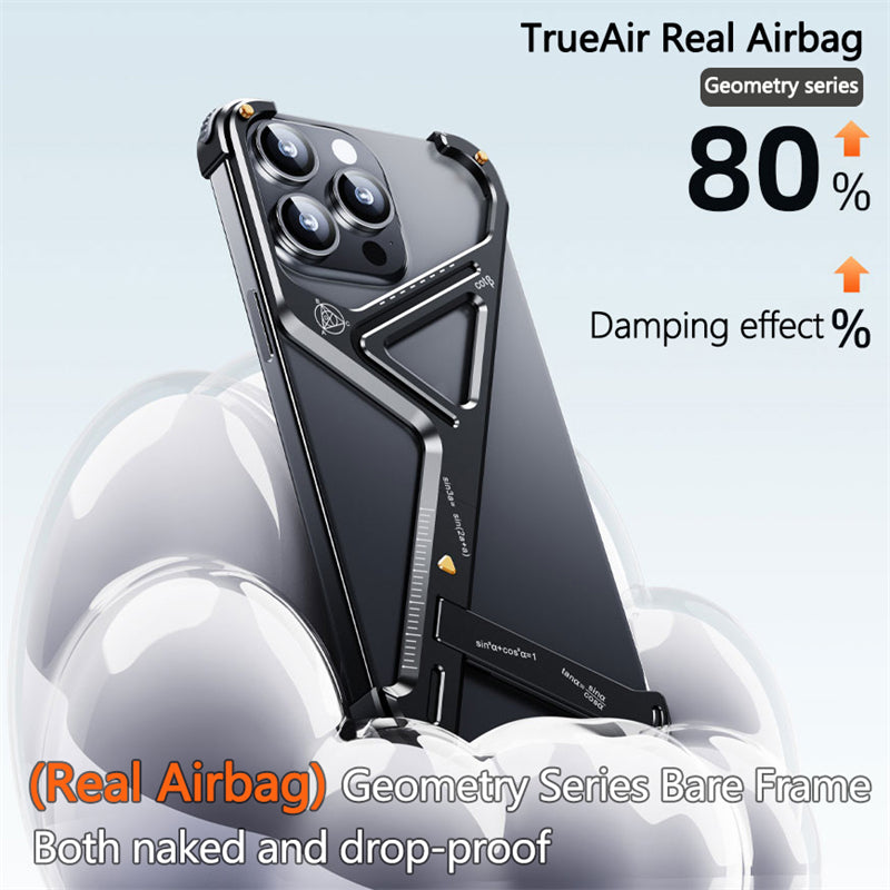 Luxury Geometric Metal iPhone Case – Aluminum Alloy Shockproof Cover with  Stand for iPhone Models Stylish and Durable Design