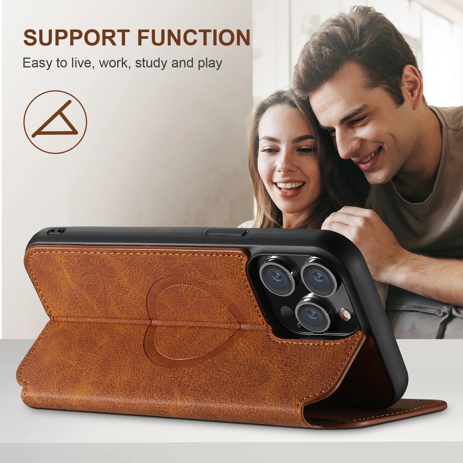 Luxury Leather Magnetic Flip iPhone Case – MagSafe Wallet Card Holder, Wireless Charging Compatible, Shockproof Protection, Elegant Design for iPhone Models