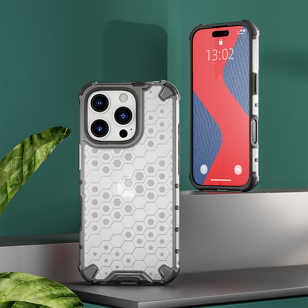 KEYSION Shockproof Armor iPhone Case – Soft Silicone + PC Transparent Honeycomb Back Cover for iPhone Models, 