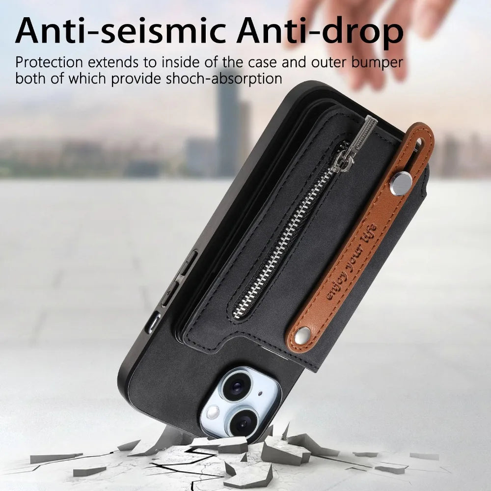Luxury Detachable Zipper Wallet iPhone Case – Magnetic Flip Cover with Card Slots, and Protection for Ultimate Convenience
