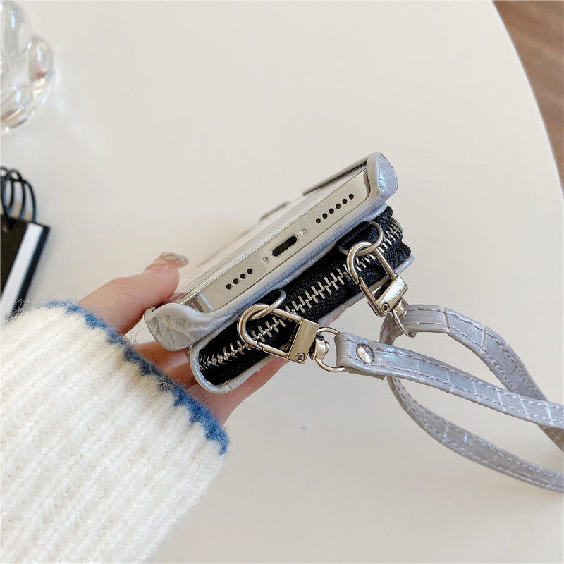 Luxury Crossbody Crocodile Skin iPhone Case – Zipper Wallet, Card Holder, Shockproof Protection, and Elegant Design for Secure & Stylish Convenience