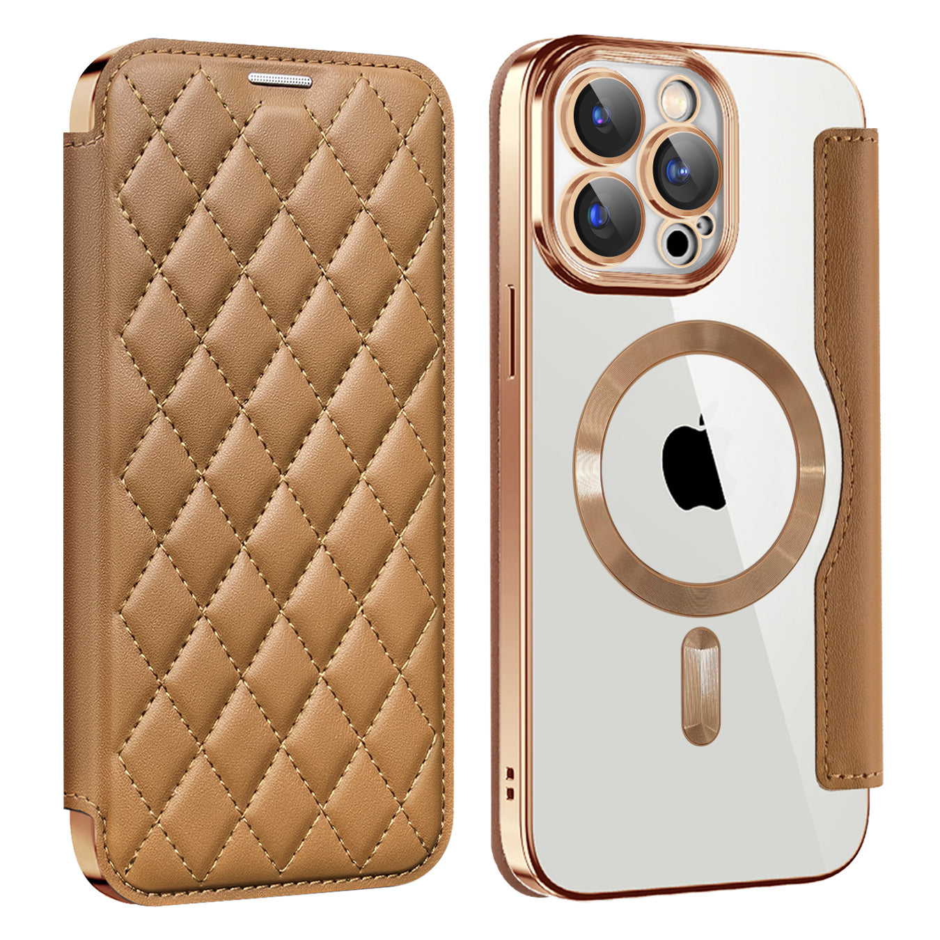 Luxury MagSafe Wallet iPhone Case – Grid Leather Flip Cover, Magnetic Card Holder, Shockproof Protection, Wireless Charging Compatible, Premium Design for iPhone Models