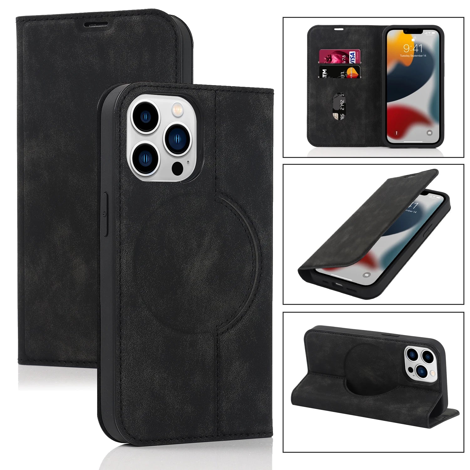 Luxury Magnetic Leather Wallet iPhone Case – MagSafe Wireless Charging, Card Slot, Stand Feature, Premium Protection, Stylish & Durable Cover
