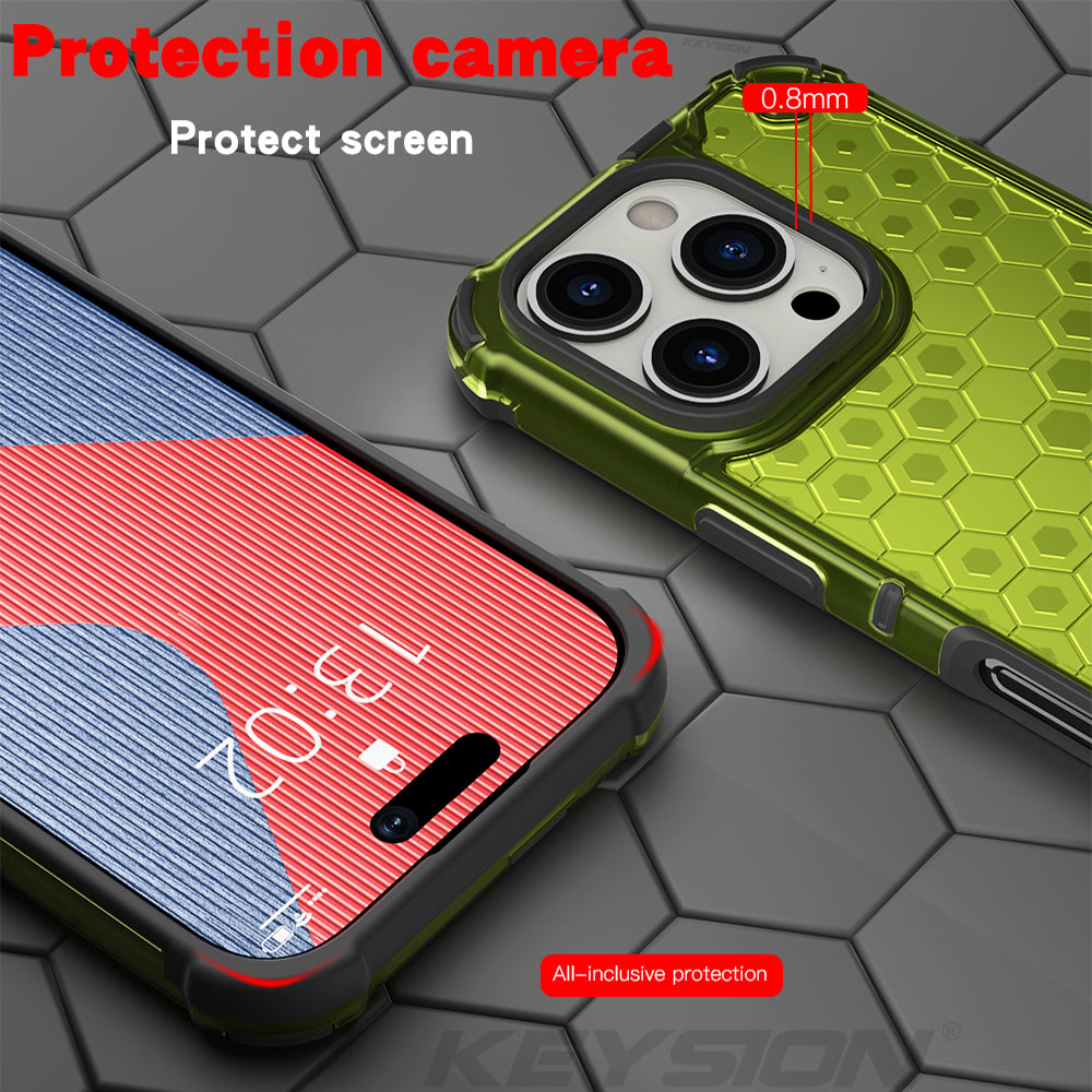 KEYSION Shockproof Armor iPhone Case – Soft Silicone + PC Transparent Honeycomb Back Cover for iPhone Models, 