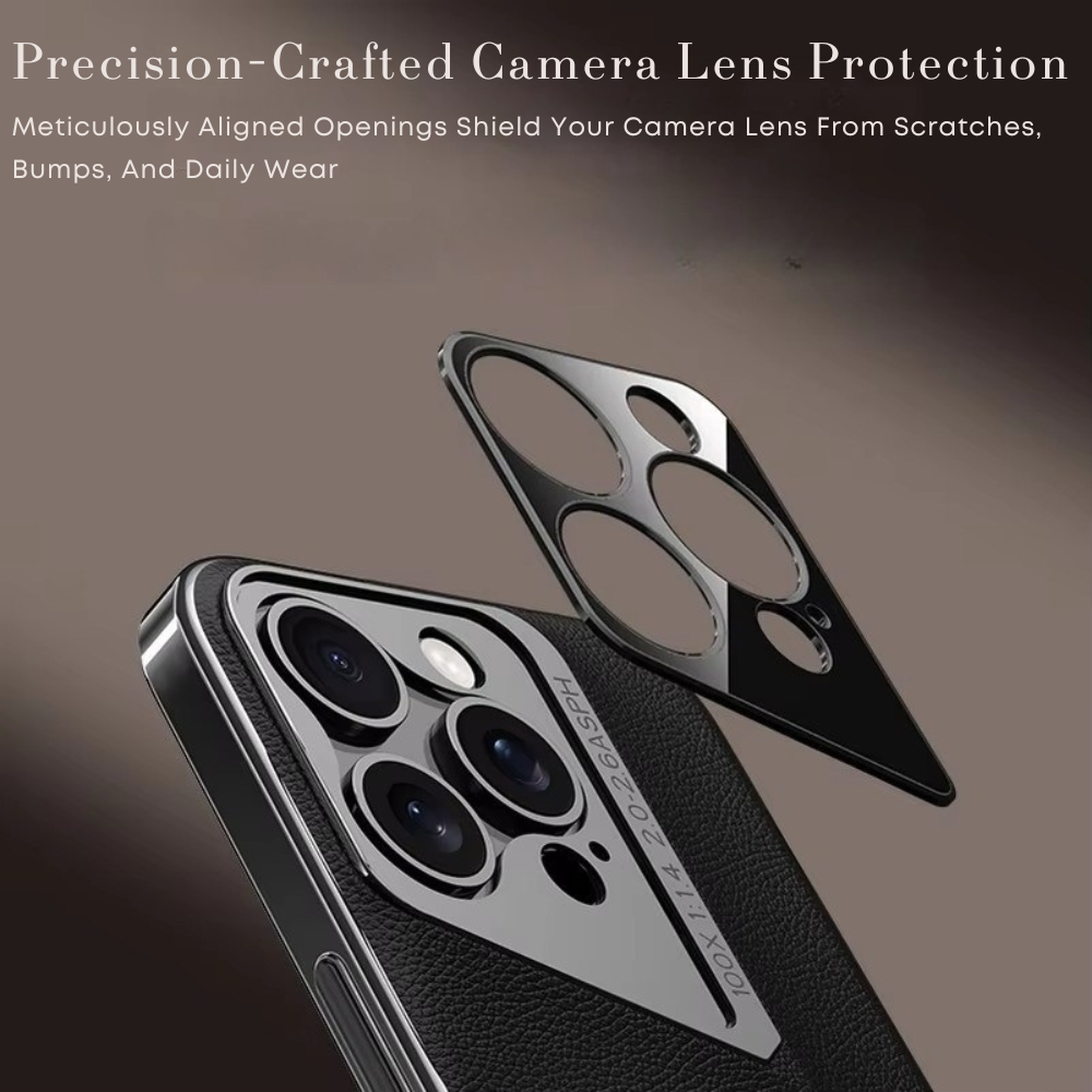 Camera lens protector on a smartphone with text about protection from scratches and daily wear.