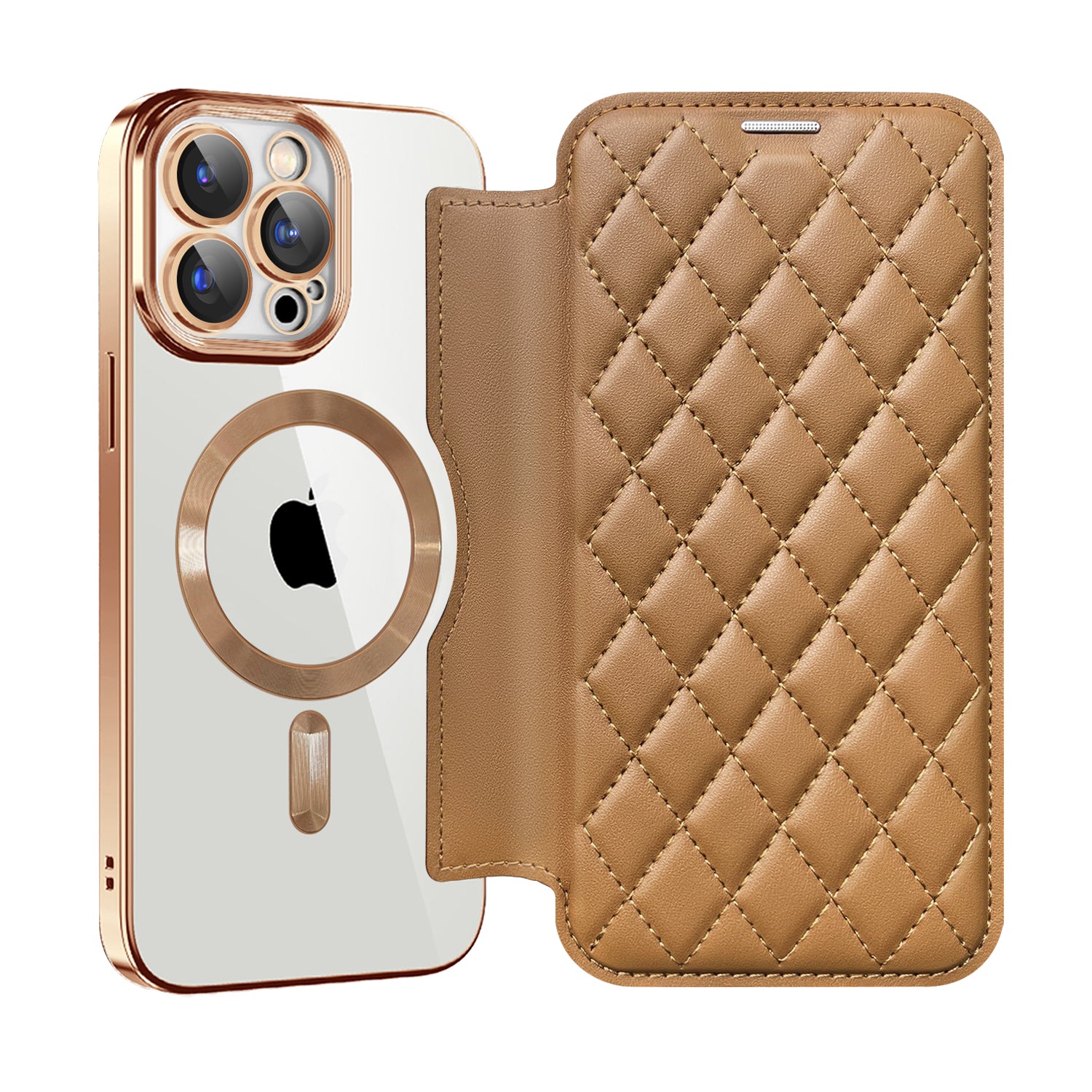 Luxury MagSafe Wallet iPhone Case – Grid Leather Flip Cover, Magnetic Card Holder, Shockproof Protection, Wireless Charging Compatible, Premium Design for iPhone Models